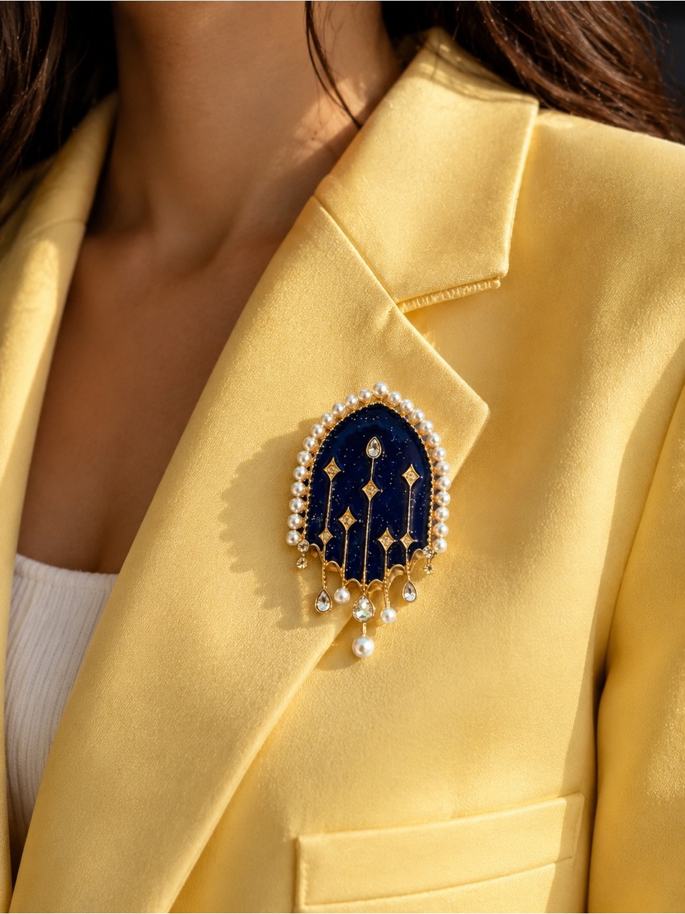 Victorian Blue  Pearl Crystal Brooch